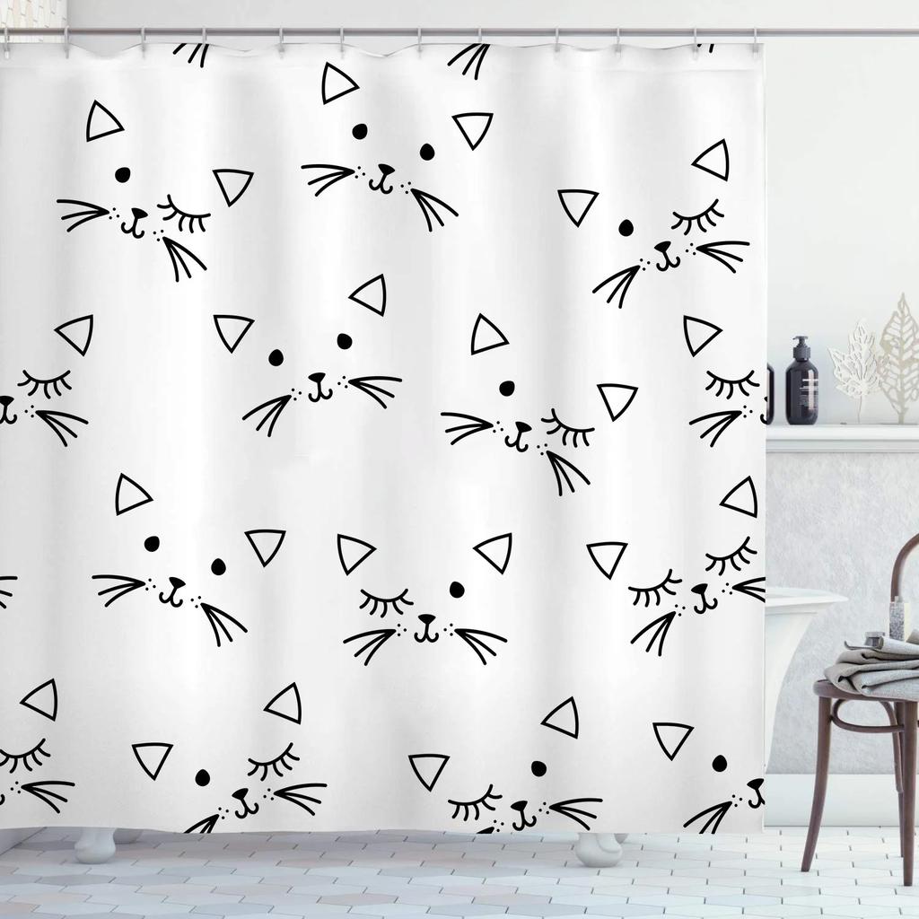 Cute Cat Pattern Shower Curtain - Fun Cartoon Design for Playful Bathroom Décor, Waterproof, Easy Care & Soft Fabric