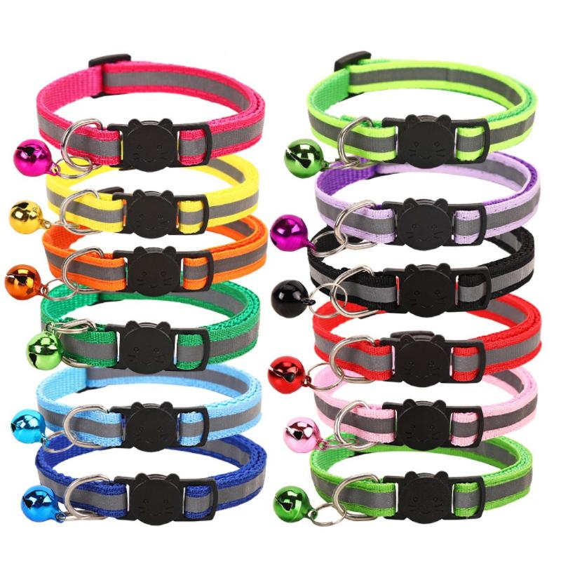 Reflective Cat Collar with Bell Adjustable Nylon Kitten Safe Necklace Collars Buckles For Cute Pets Cat Accessories Supplies