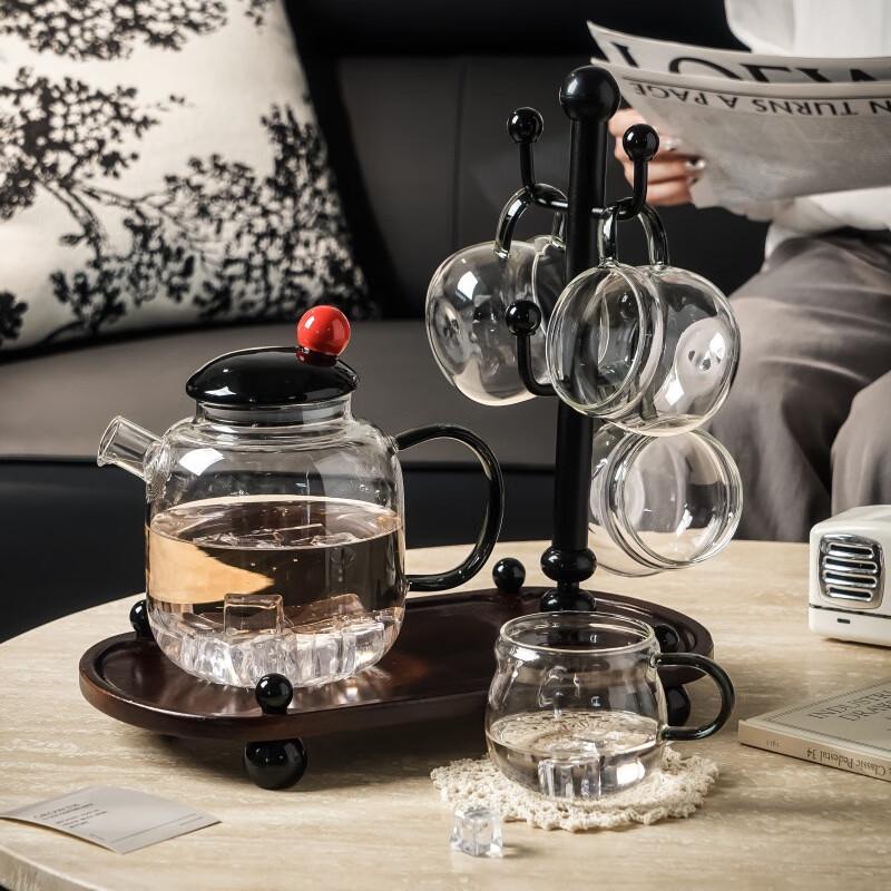 Shangqi Sugar Heart Glass Water Set (1 Carafe, 4 Cups, Tray)