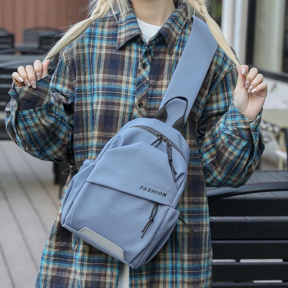 Solid Color Shoulder Crossbody Bag Multifunctional Sports Knapsack Cool Nylon Chest Bag  Male