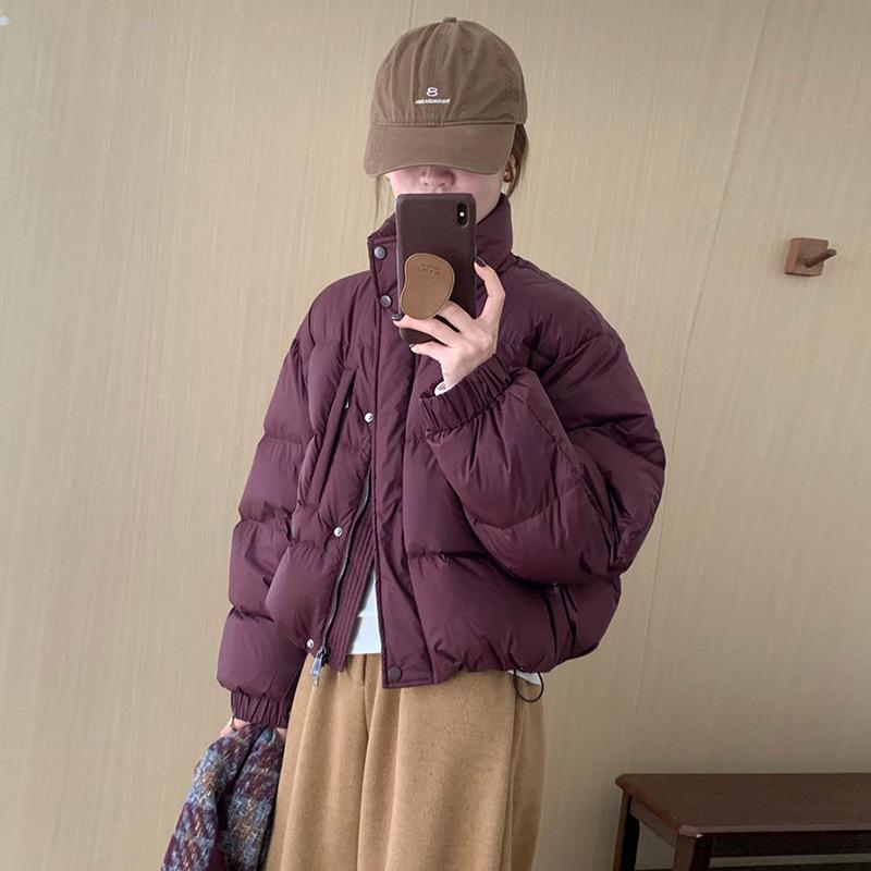 Small Korean stand-up collar short down jacket 2025 winter simple loose and thin bread jacket top jacket women
