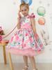 Girl's Holiday Formal Dress with Bowknot Headdress, Printed Christmas Baby Dress