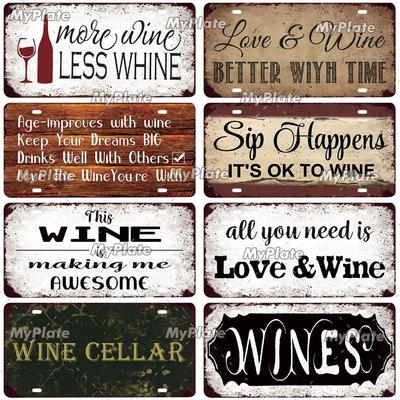 Placca Segno Metallo Vintage Vino e Caffè - 15x30cm, Decorazione Parete Man Cave Bar, Poster Arte Casa, 1 pz