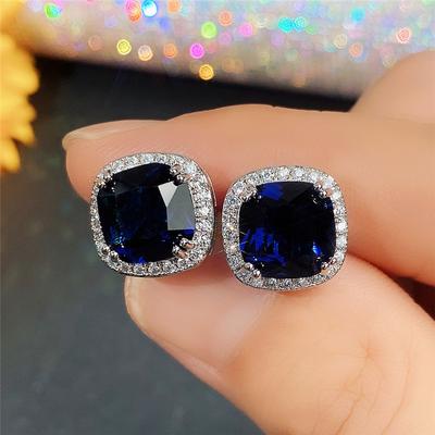 Cubic Zirconia Stud Earrings for Women Elegant Blue CZ Ear Accessories Engagement Wedding Party Fashion Jewelry
