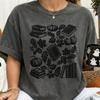 Fall Linocut Books and Pumpkins T-Shirt, Botanical Halloween Book Lover Reading Tee, Vintage Inspired Womens Bookish Shirt, Cozy Reader Top