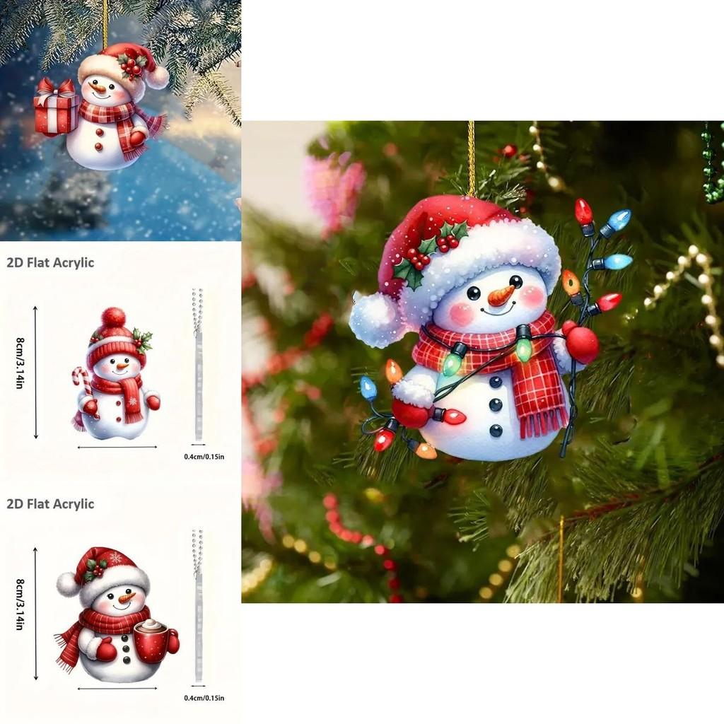 Adorable Acrylic Christmas Tree Snowman Ornament For Festive Car Interior Decor