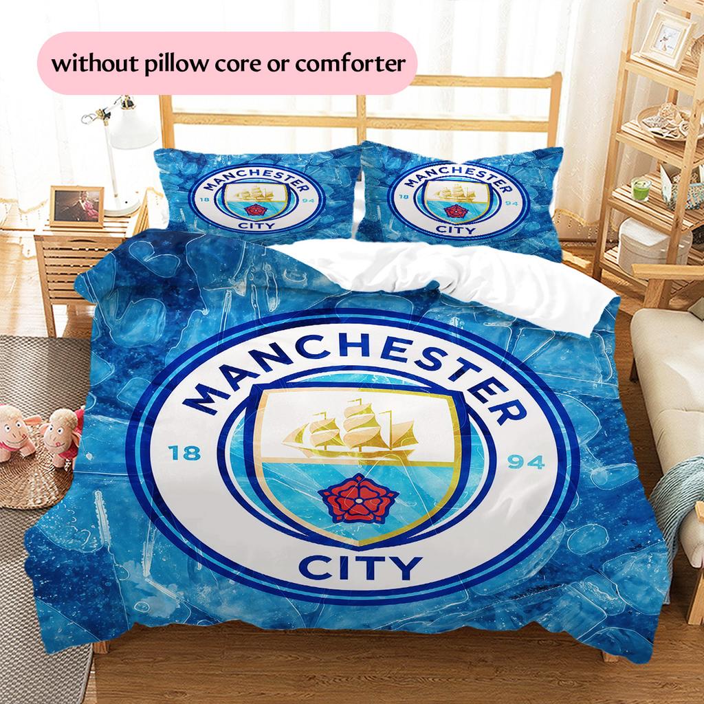 Set Copripiumino Trapuntato con Motivo Manchester City F.C Decorazione per la Casa Regalo (1 * copripiumino + 2 * federe senza imbottitura)