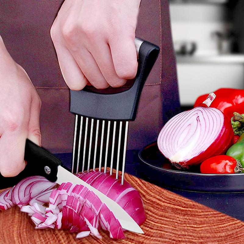 Onion Slicer Holder Stainless Steel Onion Cutter Tomato Lemon Cutting Aid Multi-function Vegetable Tools Kitchen Accessories