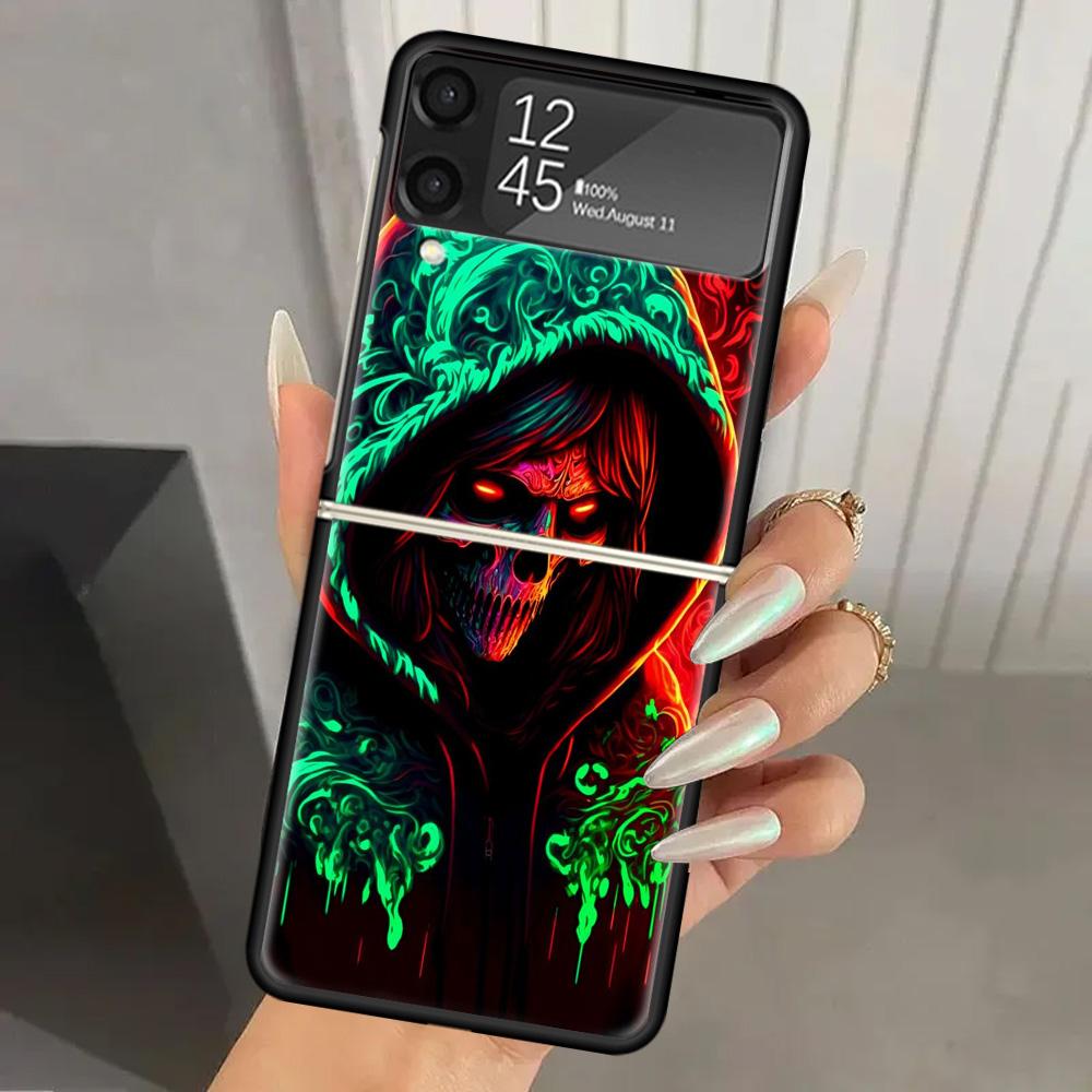 Halloween Moon Witch Horror Hard PC Phone Case For Samsung Galaxy Z Flip 7 6 5 4 3 Black ZFlip7 ZFlip6 Flip5 Flip4 Flip3 5G Prin