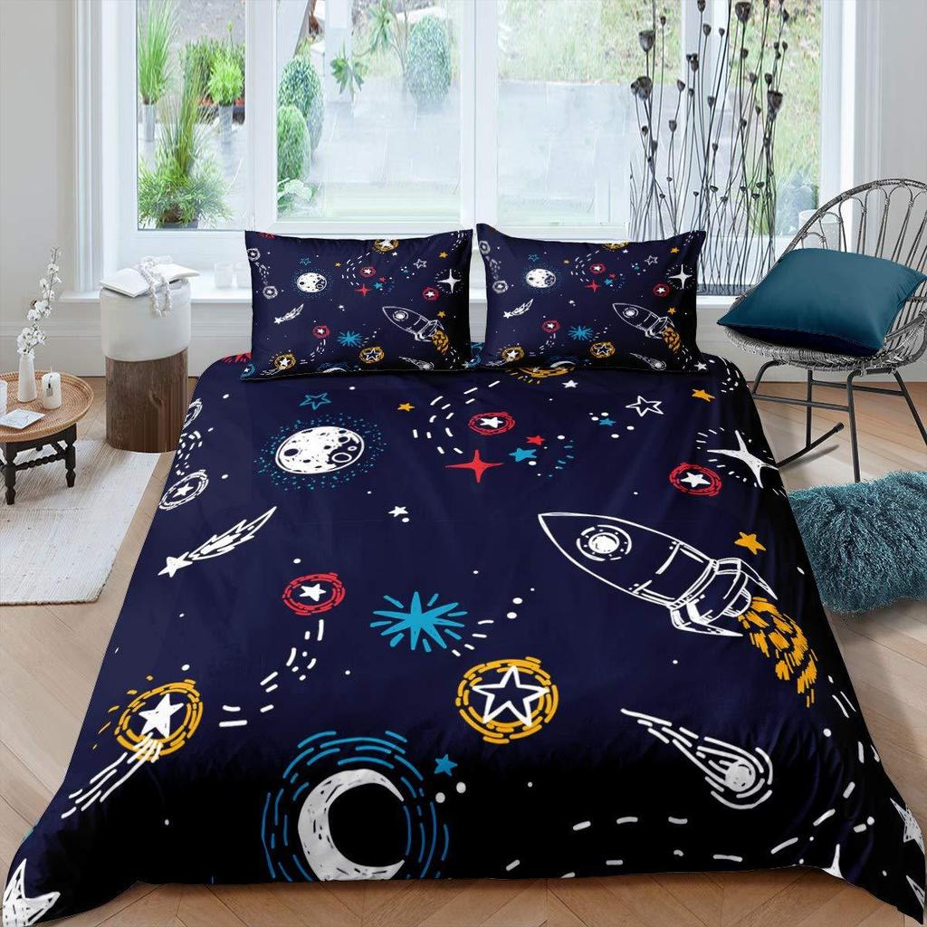 Star Space Series 3D Digital Printing Three-Piece Home Textile Duvet Set Kit