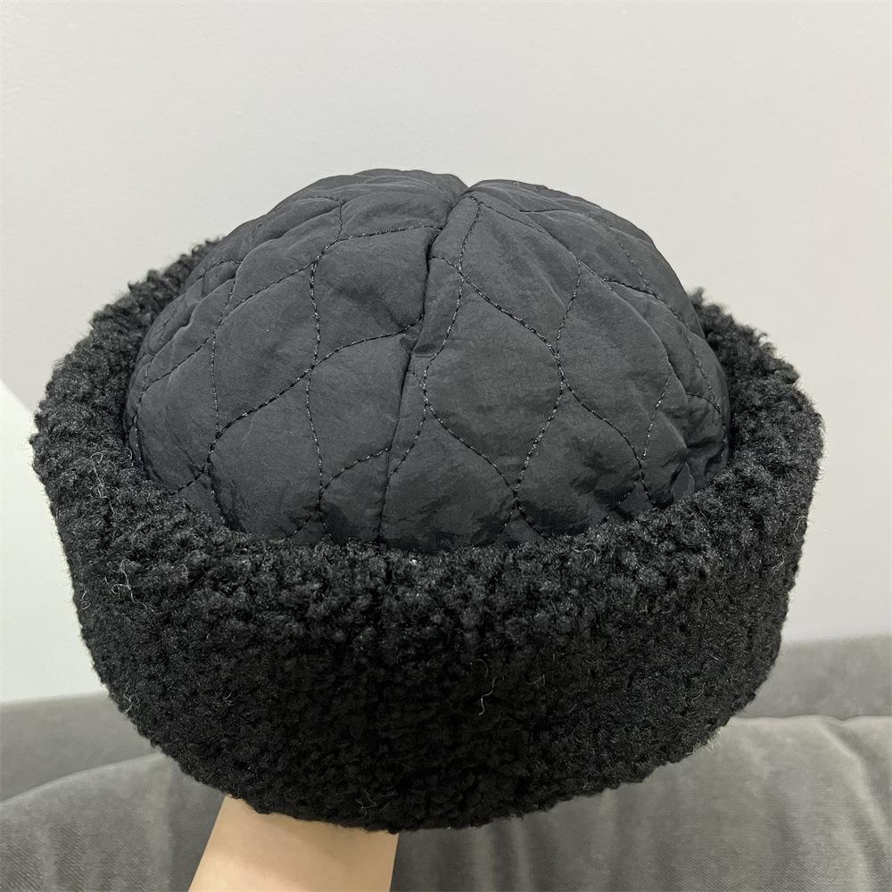 Autumn and winter new splicing dome two with cotton padded curling edge melon fur hat children's warm landlord hat pullover hat