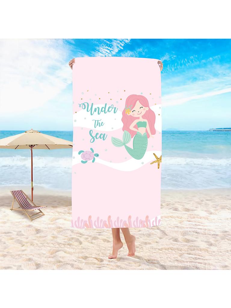 Purple Little Mermaid Children'S Bath Towel Pink Beach Towel Seaside Swimming Quick Drying Bath Towel Absorbent Portable
