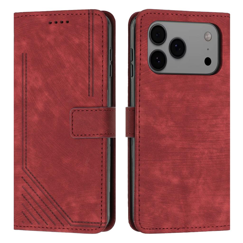 For iPhone 17 Pro Max Stand Case Imprinted Lines Leather Phone Cover