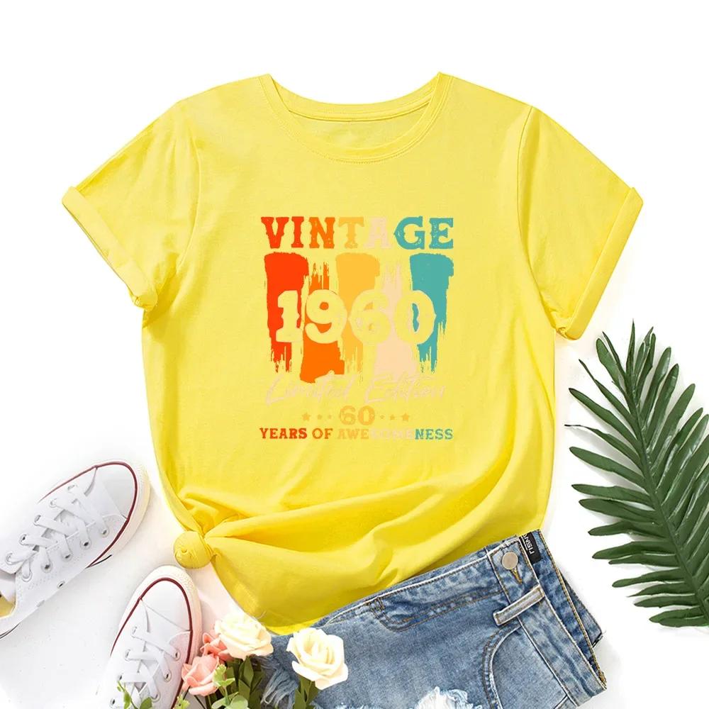 Retro 1960 Letter Printed Womens Tshirt Short Sleeved Round Neck Fashionable Versatile Womens Tshirt Top