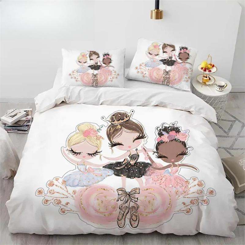 Cartoon Cute Ballet Girl Ballerina Comforter Bedding SetDuvet Cover Bed Set Quilt Cover PillowcaseQueen Size Bedding Set Kids