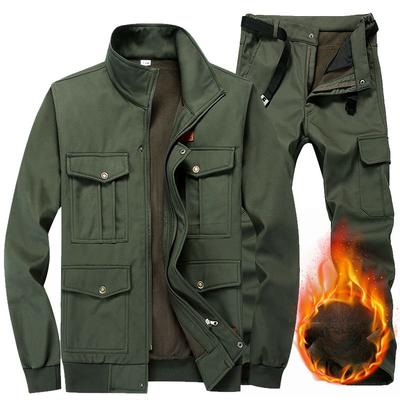 Work Clothes Suit Men's Autumn and Winter Plus Velvet Thickened Labor Insurance Clothing Tooling Jacket  Cargo Pants 2-piece Set