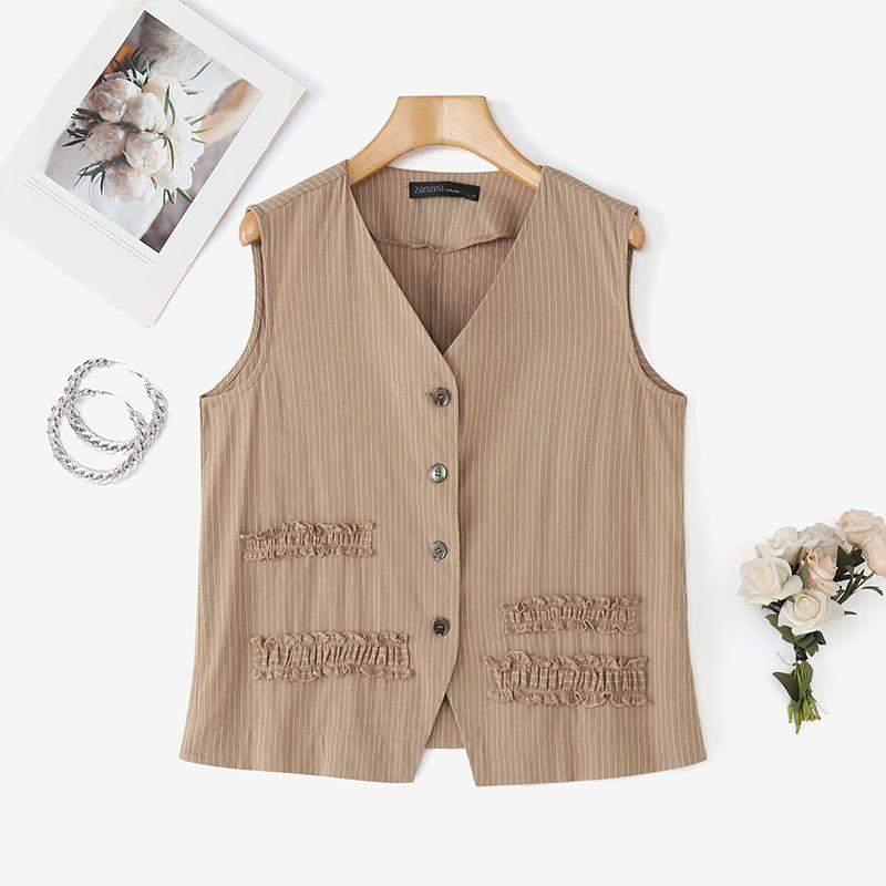 ZANZEA Women Casual V-Neck Summer Sleeveless Vest Tops
