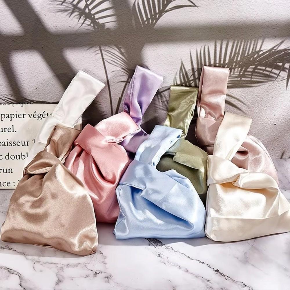 Elegant Silk Satin Wrist Bag Portable Knot Tote Soft Mini Tote Party Occasion