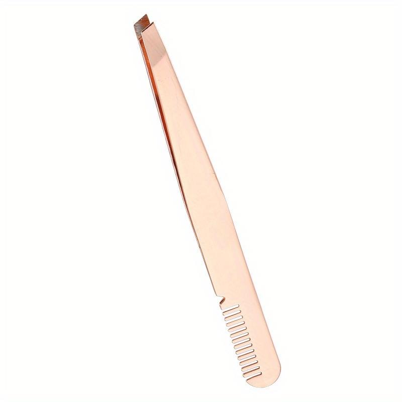 2-in-1 Stainless Steel Eyebrow Tweezers & Comb - Precision Slanted Tip for Easy Hair Removal, Ideal for Men & Women