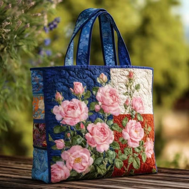 Bird Print Quilted Tote Bag - Fashion Shoulder Handbag Daily Use