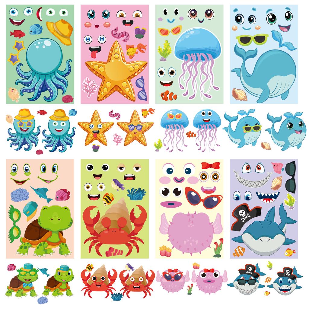 DIY Creative Marine Animal Cartoon Stickers for Kids Make a Face Activity