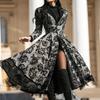Long Sleeve Waist Tight Gothic Party Dress Lace Stitching Hem Floral Print Vintage