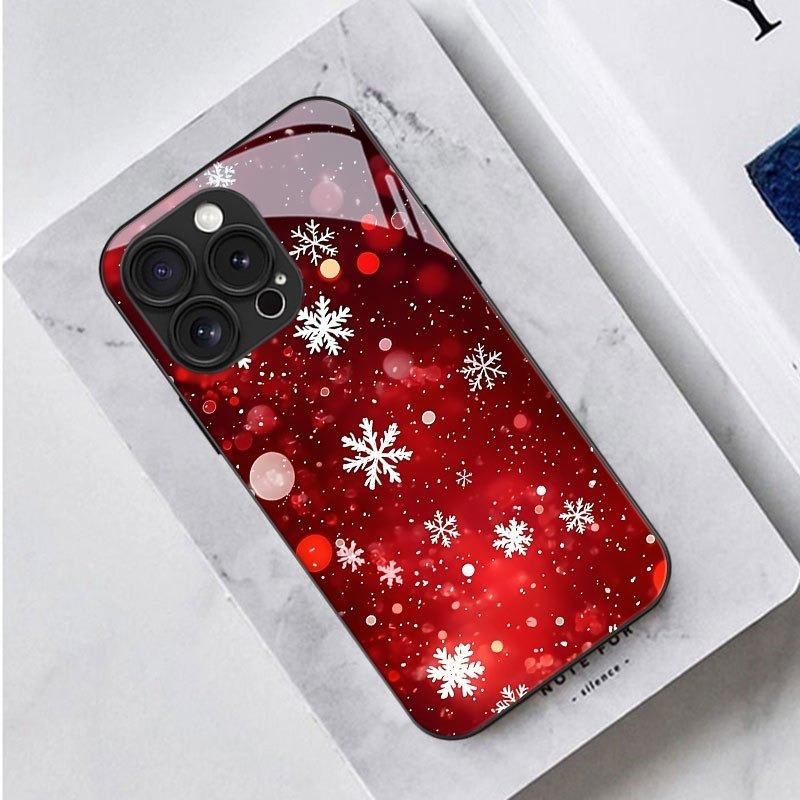 Red Christmas Snowflakes Tempered Glass Phone Case For iPhone 18 Pro Max 11 12 13 14 15 16 17 Pro 17 Air 7 8 Plus XS X XR Cover