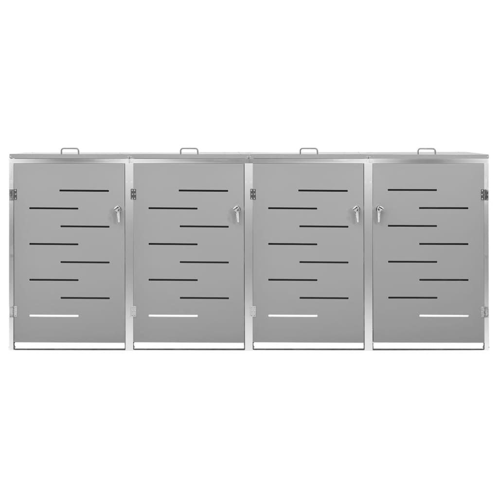Vidaxl 4 Bin Waste Bin Cover, 276.5X77.5X112.5 Cm, Steel