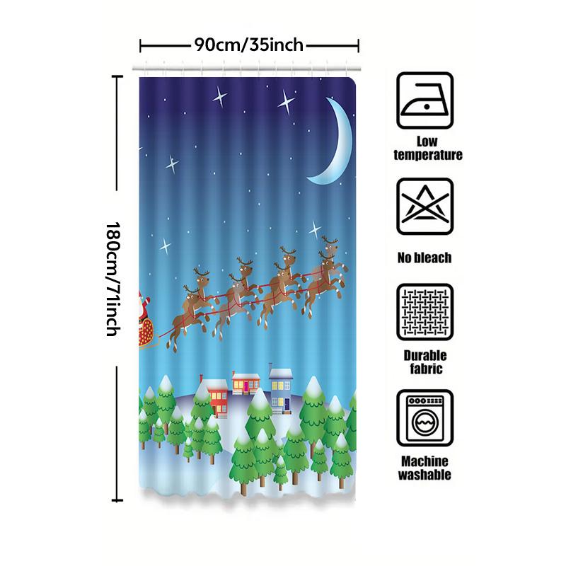 Tu Christmas Santa Claus Reindeer Elk Holiday Festive Shower Curtain Waterproof Bathroom Decor Xmas Home Decor Gift Idea
