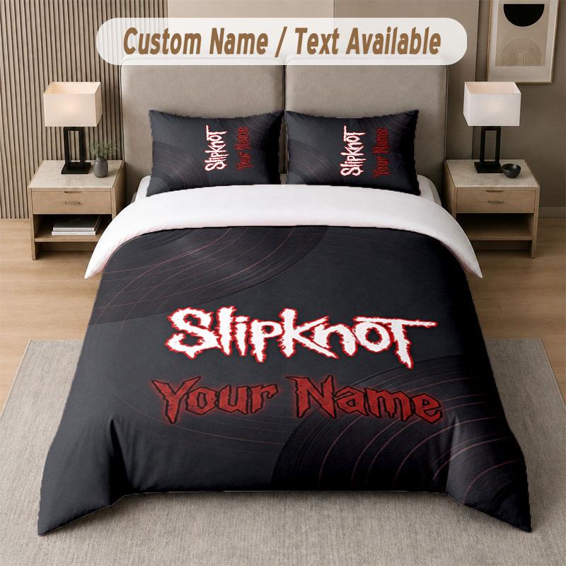 Custom Bedding Set Slipknot Pattern, Print Name Text 1 Duvet Cover Plus 2 Pillowcases Home Textile