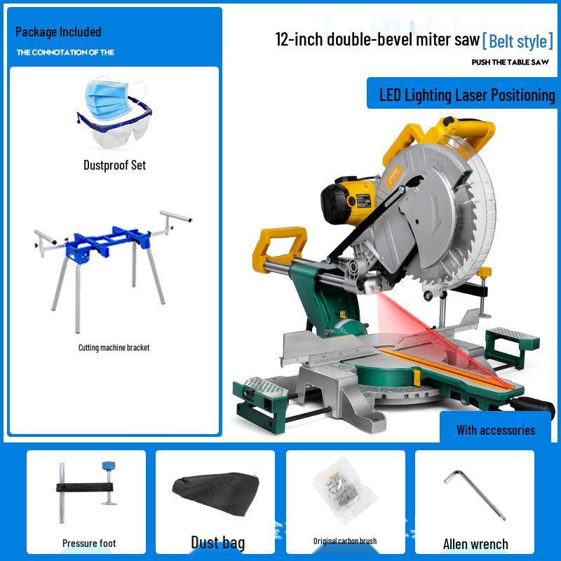 Lockes 12" Double Sliding Compound Miter Saw - High Power Aluminum Woodcutting Tool with Laser