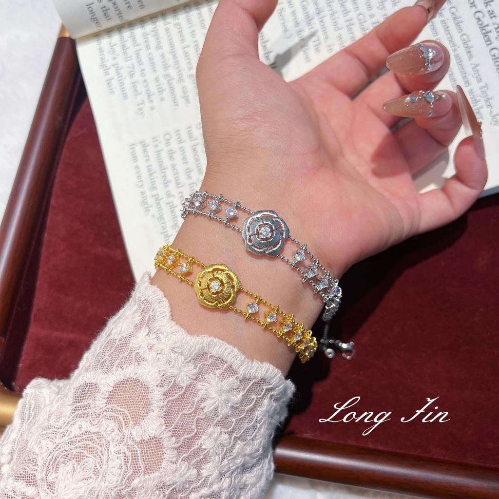 Italian Handmade Brushed Camellia Point Diamond Bracelet High-End Light Luxury French Flower Jewelry Live Broadcast