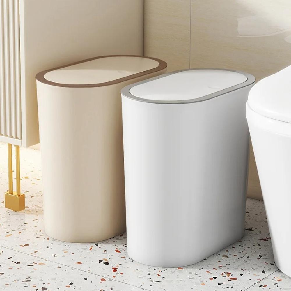 Papelera Lateral Estrecha con Tapa Cubos de Basura Tipo Pulsador Colores Sólidos Puede Botes de Basura DIY Cubo de Basura de Cocina Cubos para Baño del Hogar