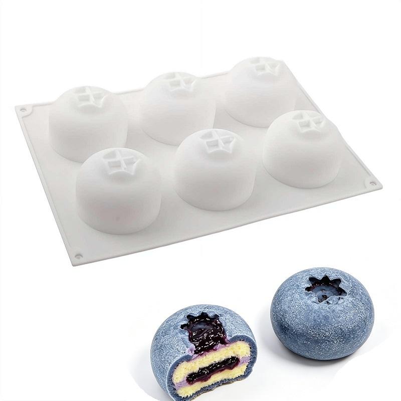 Stampo da Forno per Torta Mousse ai Mirtilli a 1/6 Cavità Stampo in Silicone a Forma di Frutta per Dessert Cioccolato Budino