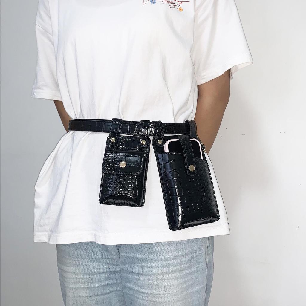 Crocodile Pattern Women's Fanny Pack: Stylish Double Belt Bag, Small Phone & Lipstick Holder