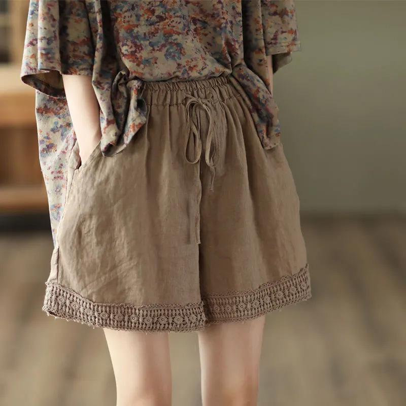Cotton Shorts Women Summer Vintage Loose Large Size High Waist 7 Points Denim Wide Leg Skirt Pants