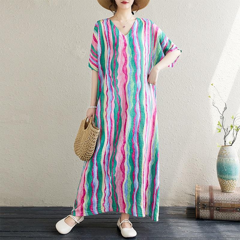 Short Sleeve Plus Size Vintage New In Dresses for Women Casual Loose Long Summer Dress