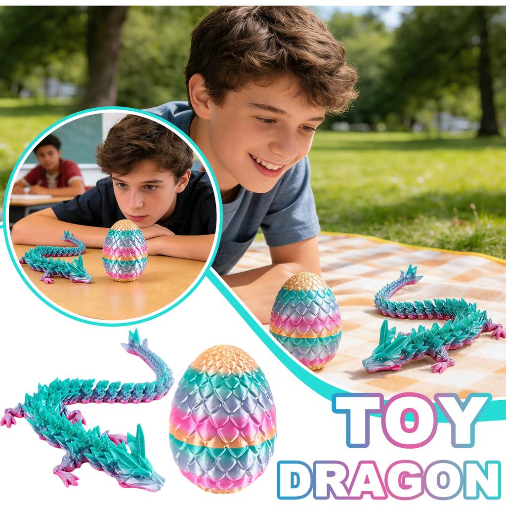 3D Printed Dragon, 3D Printed Egg, Egg With Dragon Inside, Egg Toy, 12in Full Articulated Crystal 3D Dragon For Children's Day Gift & Birt