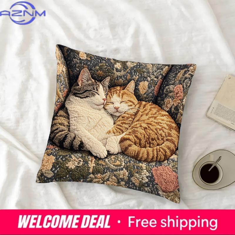Cozy CatPrint Pillowcase Embrace Serenity with These Sleeping Kitties Sofa Cushion Cover Home Decoration D Printing