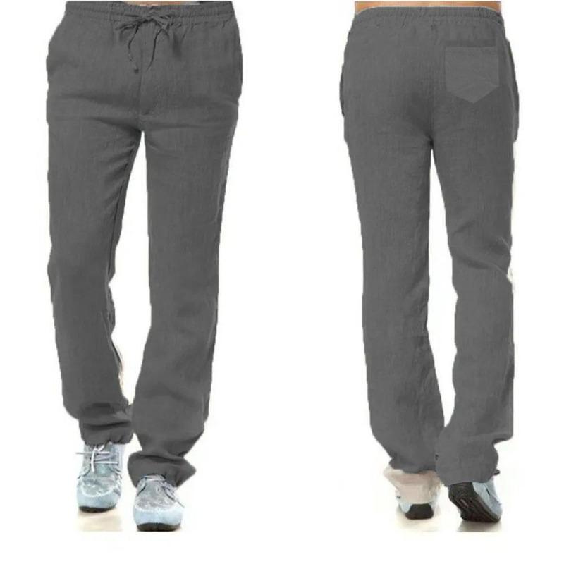 Men's Cotton Linen Pants Male Autumn Breathable Solid Color Linen Trousers Joggers Fitness Streetwear Back With Pocket