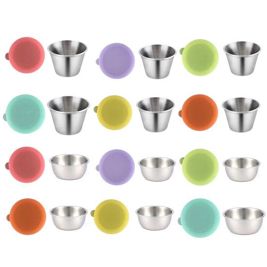 50/90ML BPA Free Sauce Cup with Colorful Lid Leak-proof Reusable Stainless Steel Easy Open Salad Dressing Container for Picnic