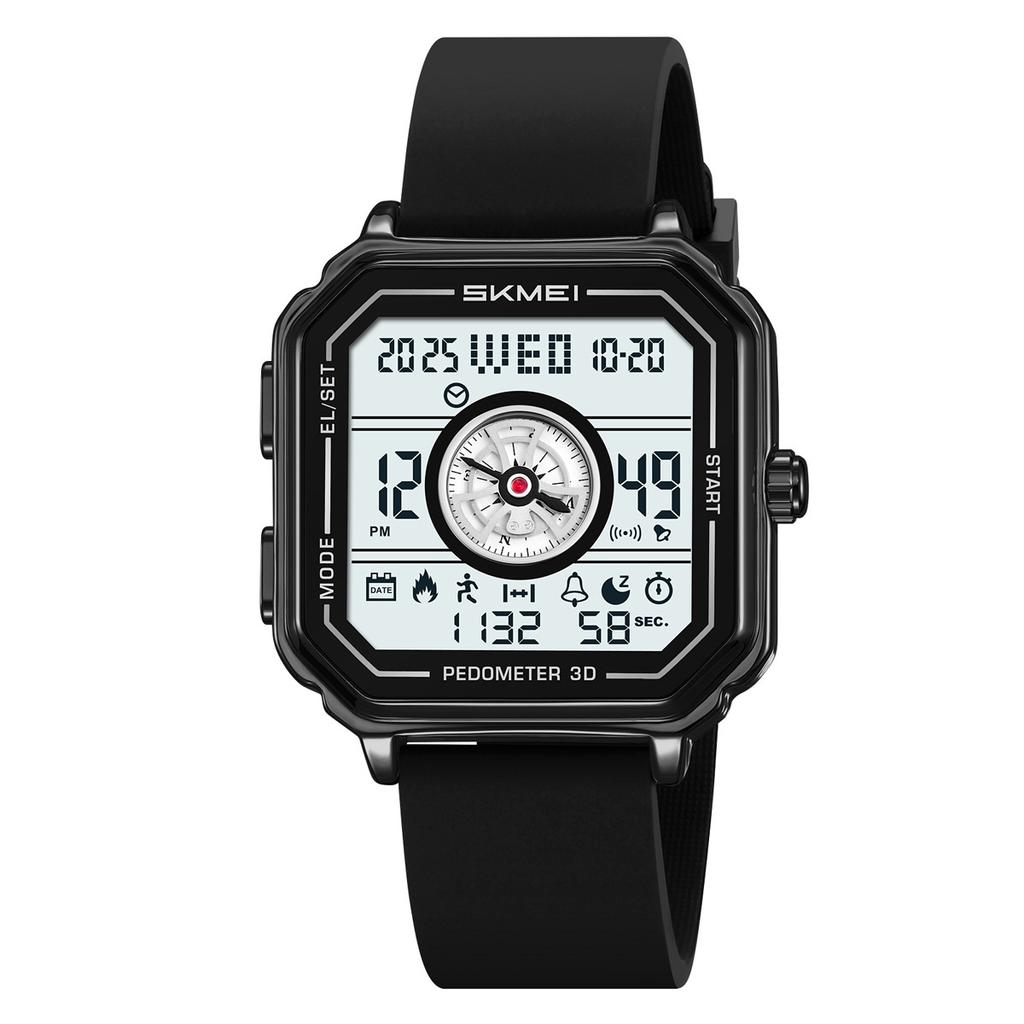 Square retro men's electronic watch, silicone tape, multi-function step counting, chronograph on the hour, sports watch