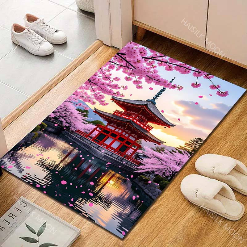Cherry Blossoms, Red Tower Carpet for Living Room Bedroom Sofa Home Decor Rus Non-slip Floor Mat Luxury Gift Multiple Sizes