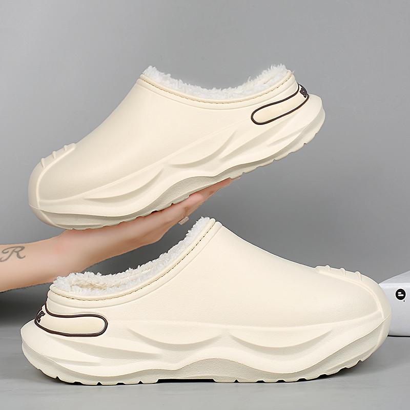 Высококачественные зимние мужские теплые тапочки хлопковые тапочки теплая обувь для улицы и дома нескользящие мужские домашние плюшевые теплые тапочки для спальни 38-39 бежевый 2969₽