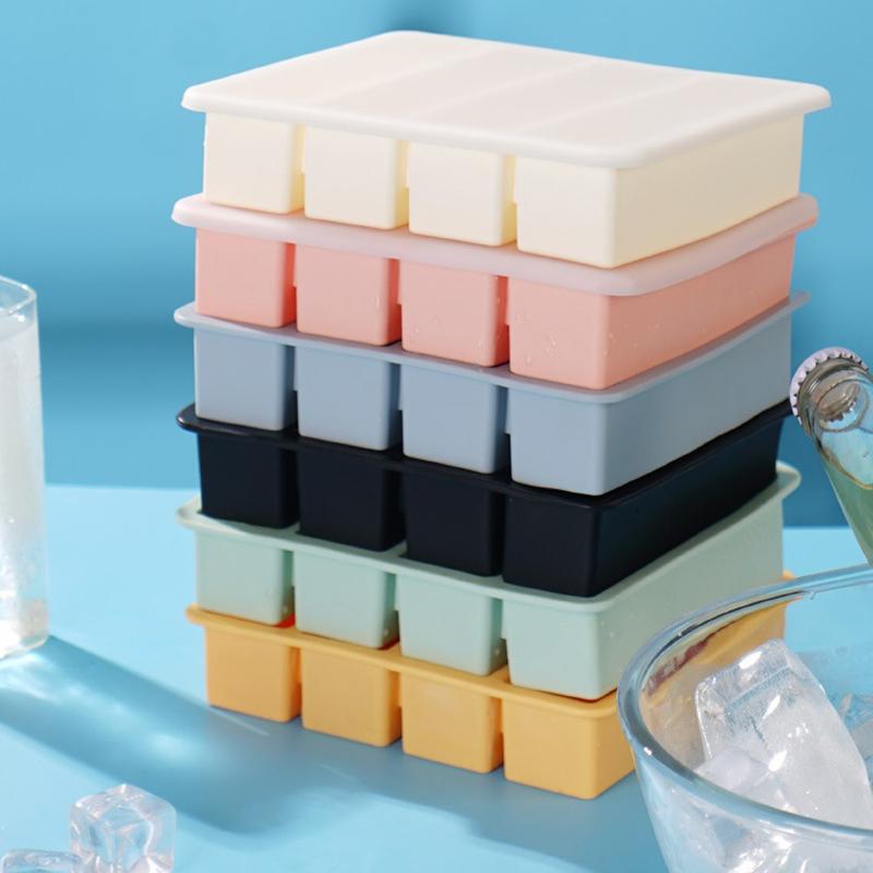 Гігантський контейнер для зберігання їжі, страви, соусу з кришкою, силіконові лотки для заморозки, дуже великий лоток для супу, льоду на 4 кубики, форми для заморожування їжі