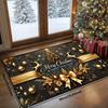 VIKAMA Bow Bell Poinsettia Christmas Doormat Non-Slip Washable Front Door Rug Indoor Outdoor Winter Holiday Decor