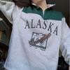 Vintage Fermuarlı Kadın Sweatshirtleri Sokak Giyimi Mektup Baskılı Kapşonlular Kadın Temellere Dönüş Bol Sweatshirt Polarlı