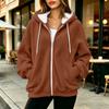 Sweat à capuche zippé pour femme, manches longues, coupe ample, veste décontractée de couleur