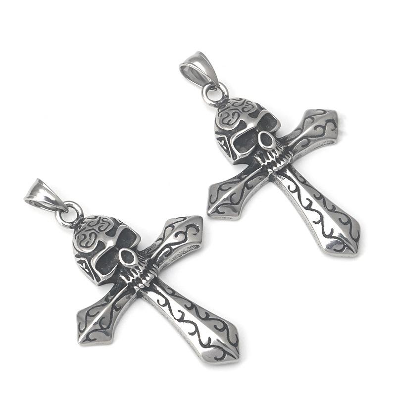 Skull Cross Pendant: Vintage Stainless Steel Necklace for Men and Women