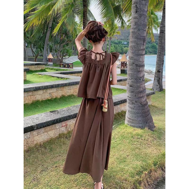 Casual Sweet Age-reducing Suit Women's Summer New Academic Style Early Autumn Wear with Small Flying Sleeves Skirt Temperament Two-piece Set